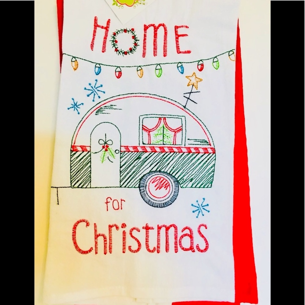 2 Christmas Camper Home for Holidays Tea Towels